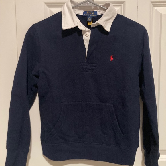 Boys Ralph Lauren collared navy rugby sweatshirt size Medium - Picture 1 of 9